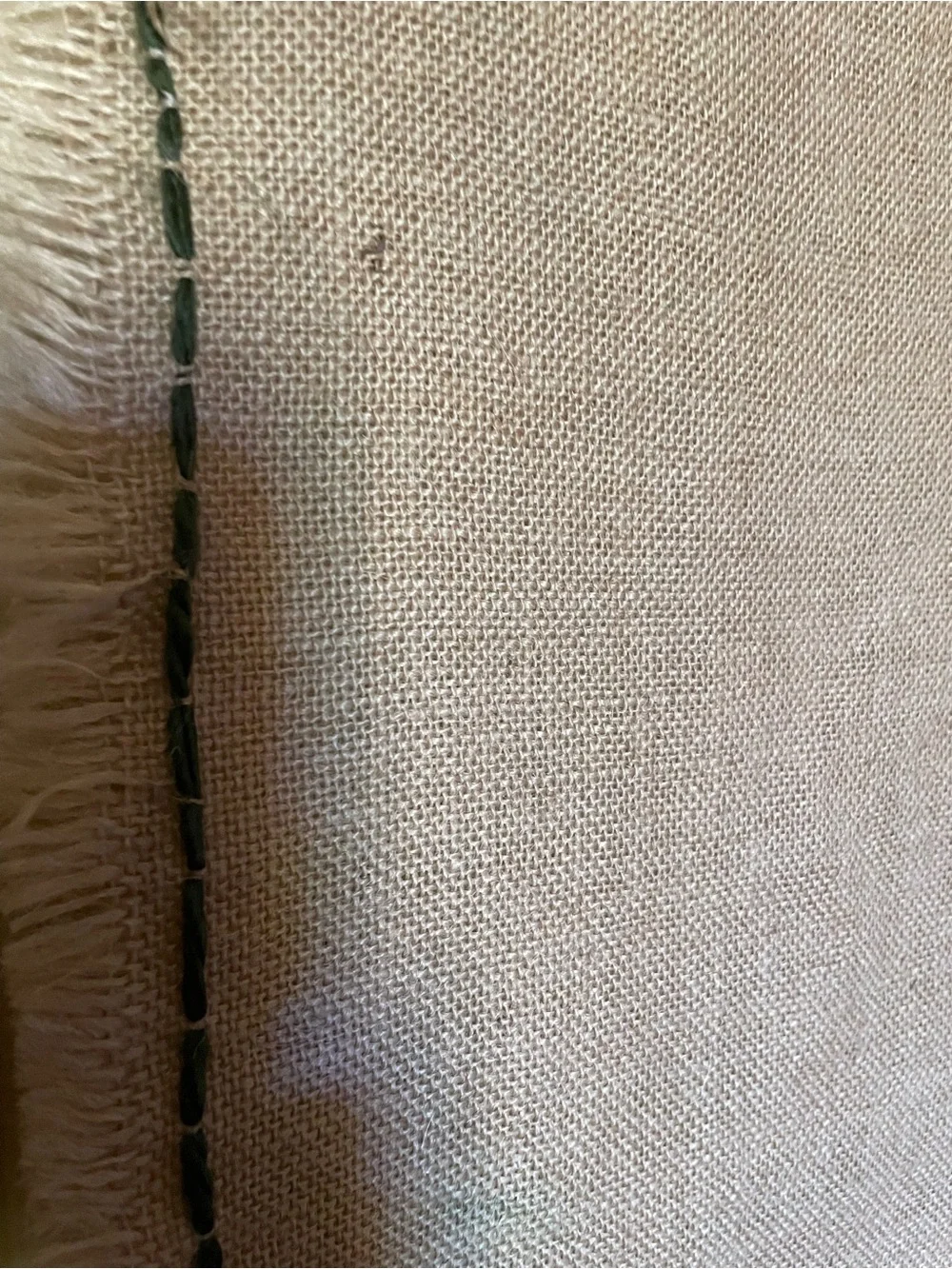 Burlap Runner with Green Leaf Motif